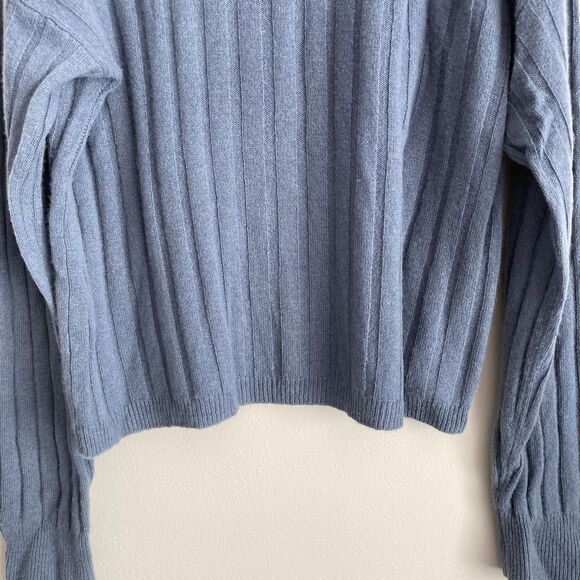 Naadam Womens Blue Ribbed Cropped 100% Cashmere Crew Neck Sweater Size Large - Picture 9 of 11